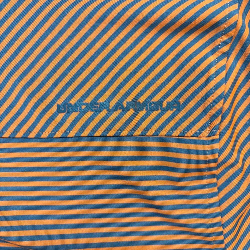 UNDER ARMOUR Polo Shirt Mens 2XL Orange Blue Striped Short Sleeve‎ Golf - Picture 8 of 8